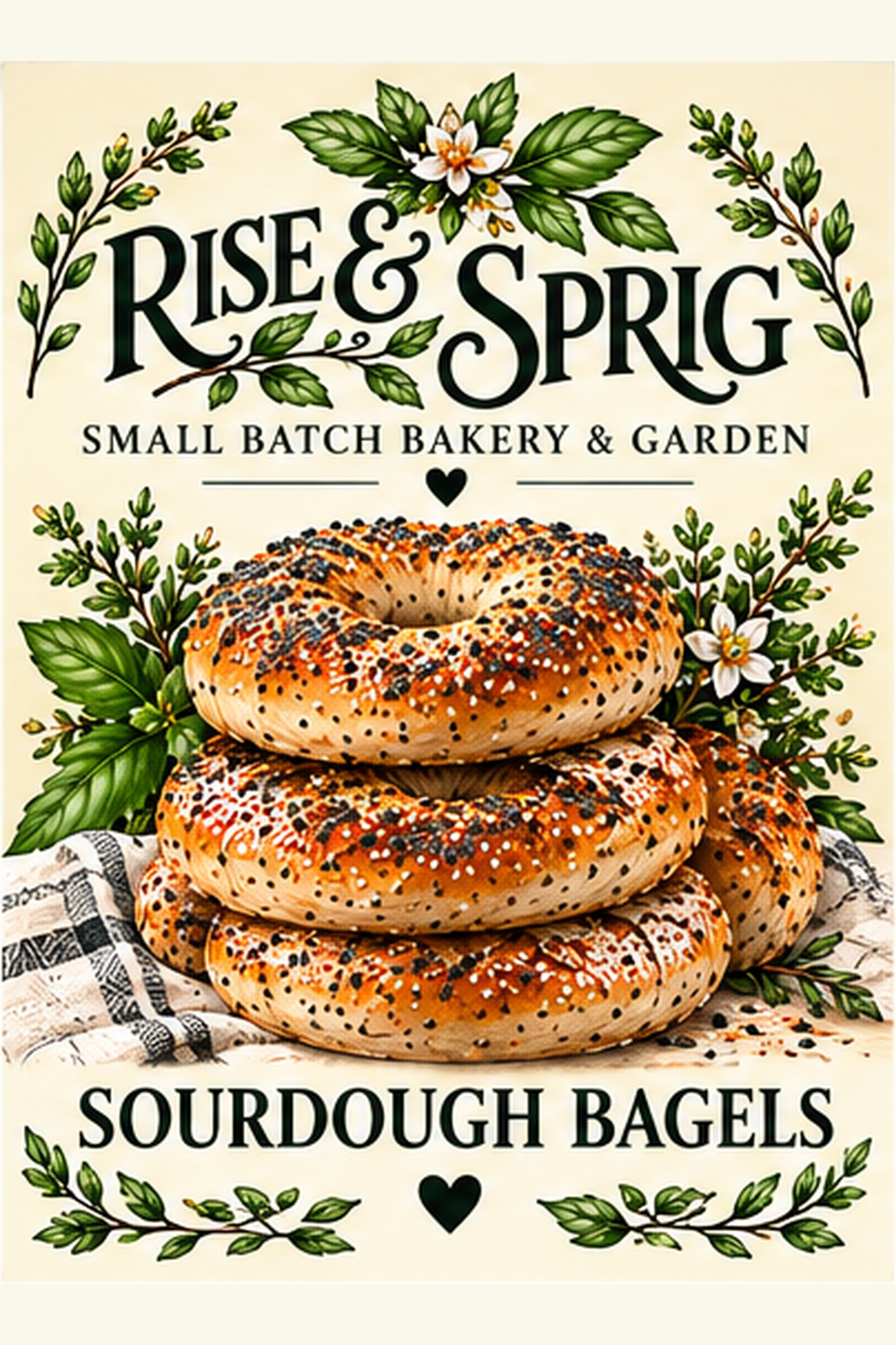 Original Rise & Sprig sourdough bagels market sign